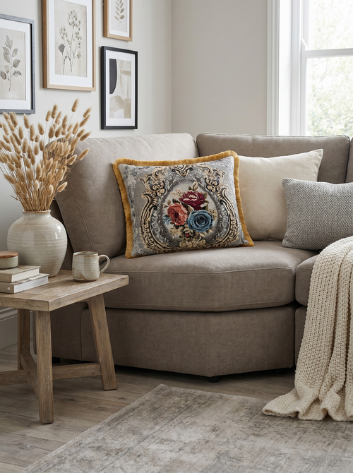 Grey Rococo Mist: Heritage Baroque Cushion Cover – Damask Lumbar – Jacquard