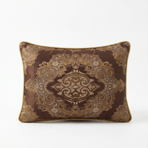 Sapphire Royal Grand: Tuscan Damask Lumbar Pillow Cover – Embroidered – Rope Piping
