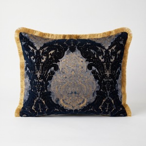 Royal Sapphire: Opulent Baroque Cushion Cover – Damask Lumbar – Cord Trim