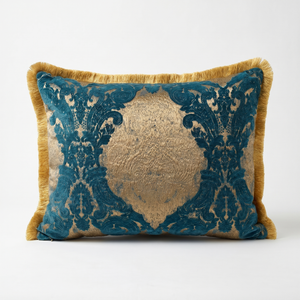 Royal Sapphire: Opulent Baroque Cushion Cover – Damask Lumbar – Cord Trim