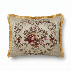 Russet Bloom: Sumptuous Damask Lumbar Pillow – Jacquard Embroidered