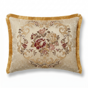Russet Bloom: Sumptuous Damask Lumbar Pillow – Jacquard Embroidered