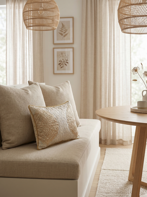 Champagne Beige Sand Cameo: Italian Baroque Cushion – Damask Lumbar – Cord Trim