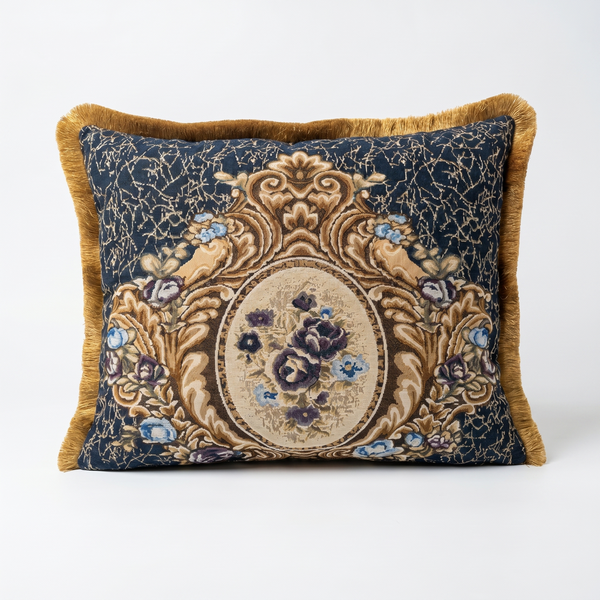 Sapphire Crest: Regal Damask Cushion Cover – Lumbar – Corded Edge