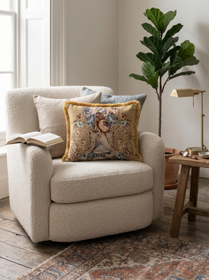 Sapphire Tale: Royal Baroque Lumbar Pillow Cover – Embroidered – Trim