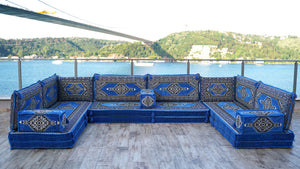 Blue Palace Elegance pattern U-shaped Arabic floor sofa set, photo 13 of 13