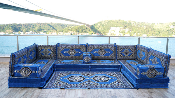 Blue Palace Elegance pattern U-shaped Arabic floor sofa set, photo 12 of 12