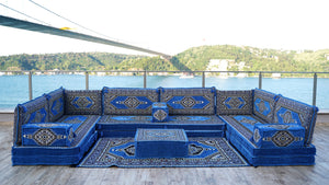 Blue Palace Elegance pattern U-shaped Arabic floor sofa set, photo 11 of 12