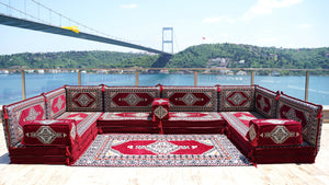 U Shaped Maroon Floor Cushions, Modern Arabic Majlis Set, Floor Sofa Set, Ethnic Sofa, Arabic Jalsa, Moroccan Sofa
