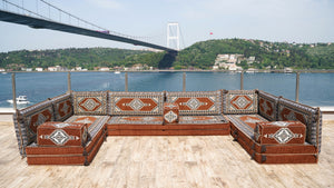 Brown Palace Elegance pattern U-shaped Arabic floor sofa set, photo 13 of 13