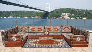 Brown Palace Elegance pattern U-shaped Arabic floor sofa set, photo 11 of 12
