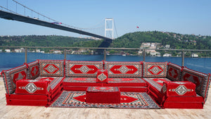 Red Palace Elegance pattern U-shaped Arabic floor sofa set, photo 11 of 12
