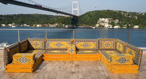 Yellow Palace Elegance pattern U-shaped Arabic floor sofa set, photo 13 of 13