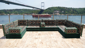 Green Chile Sunset pattern U-shaped Arabic floor sofa set, photo 13 of 13