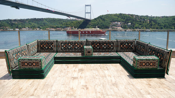 Green Chile Sunset pattern U-shaped Arabic floor sofa set, photo 13 of 13