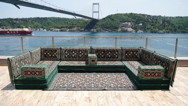 Green Chile Sunset pattern U-shaped Arabic floor sofa set, photo 12 of 12