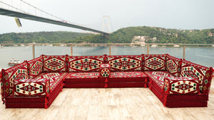 8'' Thickness U Sofa Set, Floor Cushions, Handmade Arabic Sofa, Turkish Seating Pillows