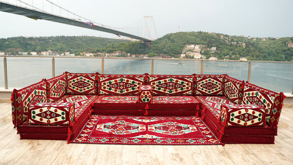 8'' Thickness U Sofa Set, Floor Cushions, Handmade Arabic Sofa, Turkish Seating Pillows