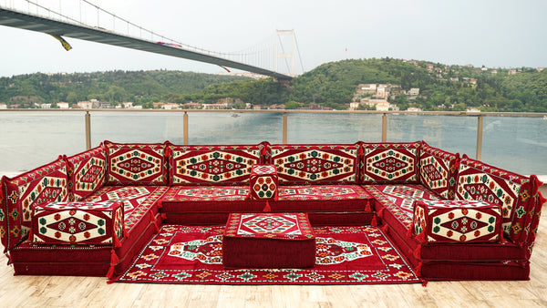 8'' Thickness U Sofa Set, Floor Cushions, Handmade Arabic Sofa, Turkish Seating Pillows
