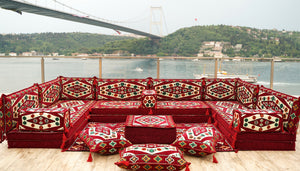 8'' Thickness U Sofa Set, Floor Cushions, Handmade Arabic Sofa, Turkish Seating Pillows