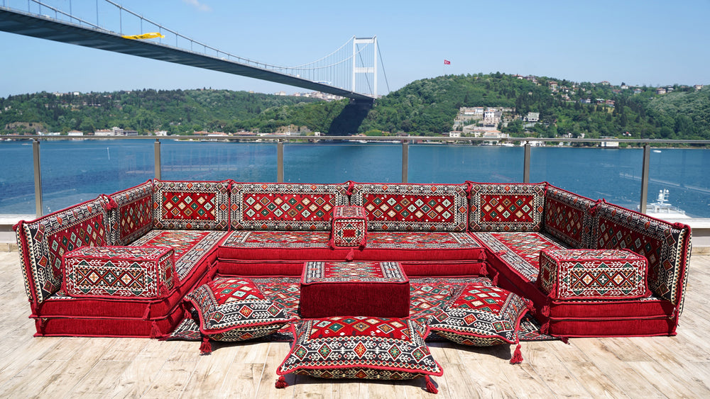 8 Zoll dickes U-Sofa-Set, handgefertigtes arabisches Sofa, türkische Sitzkissen, arabischer Majlis