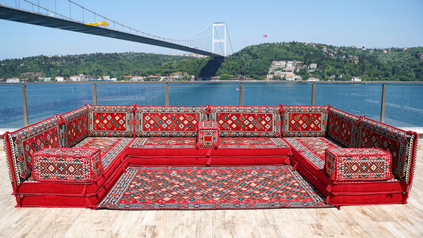 8'' Thickness U Sofa Set, Handmade Arabic Sofa, Turkish Seating Pillows, Arabic Majlis