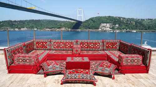 8'' Thickness U Sofa Set, Handmade Arabic Sofa, Turkish Seating Pillows, Arabic Majlis