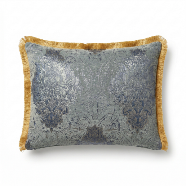 Silver Glow: Aristocratic Damask Cushion – Lumbar – Jacquard