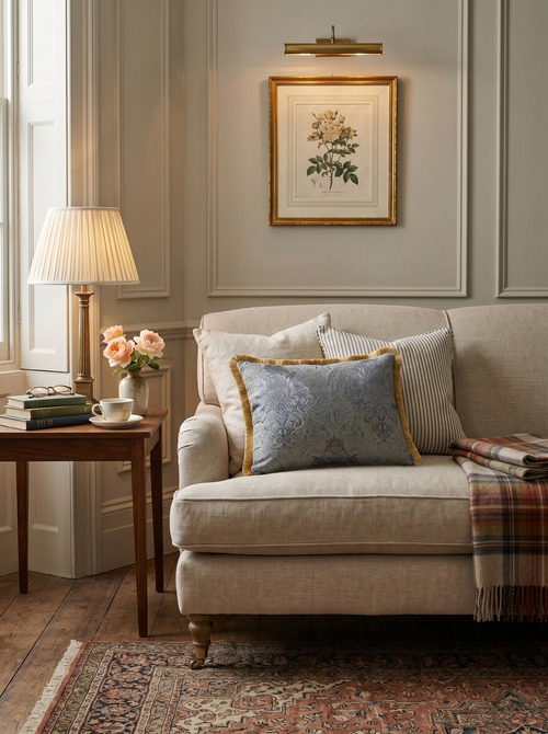 Silver Glow: Aristocratic Damask Cushion – Lumbar – Jacquard