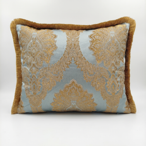 Smokey Pewter: Designer Damask Lumbar Pillow Cover – Cord Piping