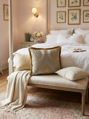 Smokey Pewter: Designer Damask Lumbar Pillow Cover – Cord Piping
