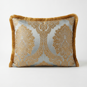 Smokey Pewter: Designer Damask Lumbar Pillow Cover – Cord Piping
