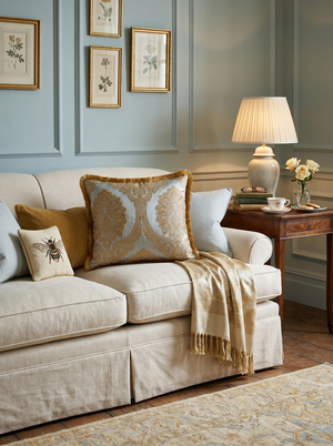 Smokey Pewter: Designer Damask Lumbar Pillow Cover – Cord Piping
