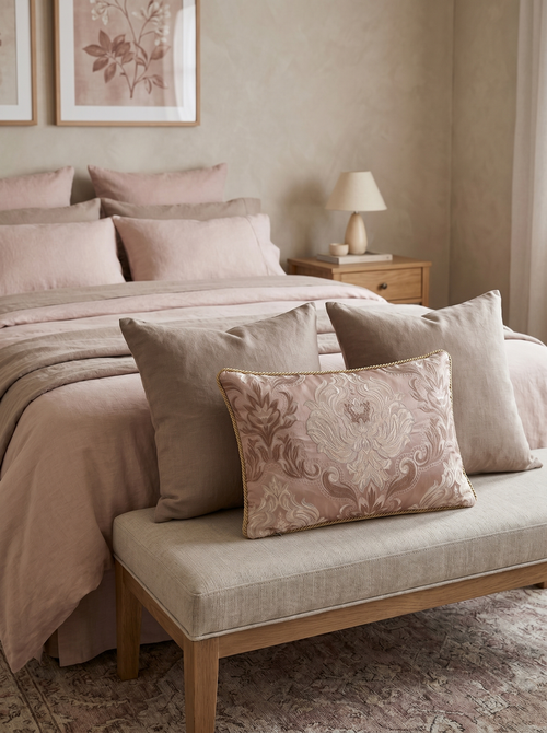 Sage Mint Sugar Dream: Venetian Baroque Lumbar Cushion – Damask – Corded Edge