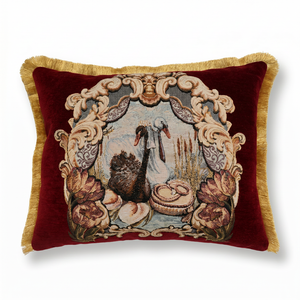 Burgundy Swan Aria: Jacquard Damask Lumbar Pillow Cover – Embroidered – Cord Trim