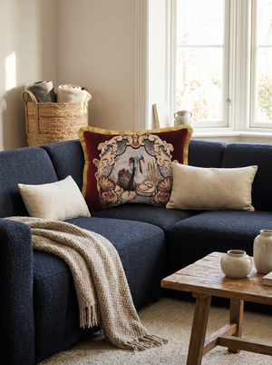 Burgundy Swan Aria: Jacquard Damask Lumbar Pillow Cover – Embroidered – Cord Trim