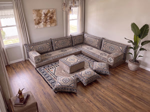 4 Zoll dickes L-Sofa-Set, arabisches Ecksofa, L-förmiges marineblaues türkisches Sofa, orientalische Bodenkissen, arabischer Majlis, traditionelles Wohnzimmersofa, arabisches Jalsa-Set