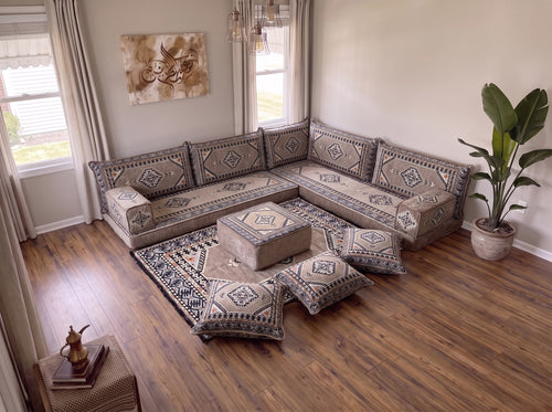 4 Zoll dickes L-Sofa-Set, arabisches Ecksofa, L-förmiges marineblaues türkisches Sofa, orientalische Bodenkissen, arabischer Majlis, traditionelles Wohnzimmersofa, arabisches Jalsa-Set