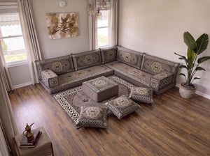 4 Zoll dickes L-Sofa-Set, arabisches Ecksofa, L-förmiges marineblaues türkisches Sofa, orientalische Bodenkissen, arabischer Majlis, traditionelles Wohnzimmersofa, arabisches Jalsa-Set