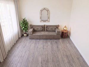 Taupe Moon Serenade: Single Floor Sofa Set – Custom Majlis Sofa – Washable Floor Sofa Cover – Handmade Living Room Furniture