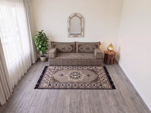 Taupe Moon Serenade: Single Floor Sofa Set – Custom Majlis Sofa – Washable Floor Sofa Cover – Handmade Living Room Furniture