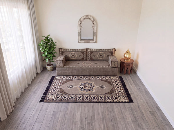 Taupe Moon Serenade: Single Floor Sofa Set – Custom Majlis Sofa – Washable Floor Sofa Cover – Handmade Living Room Furniture