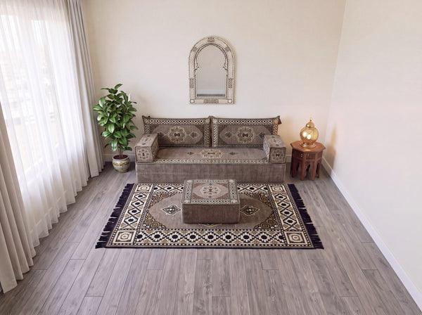 Taupe Moon Serenade: Single Floor Sofa Set – Custom Majlis Sofa – Washable Floor Sofa Cover – Handmade Living Room Furniture