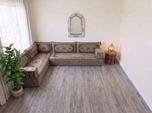 4 Zoll dickes L-Sofa-Set, arabisches Ecksofa, L-förmiges marineblaues türkisches Sofa, orientalische Bodenkissen, arabischer Majlis, traditionelles Wohnzimmersofa, arabisches Jalsa-Set