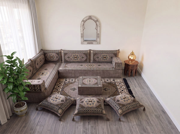4 Zoll dickes L-Sofa-Set, arabisches Ecksofa, L-förmiges marineblaues türkisches Sofa, orientalische Bodenkissen, arabischer Majlis, traditionelles Wohnzimmersofa, arabisches Jalsa-Set
