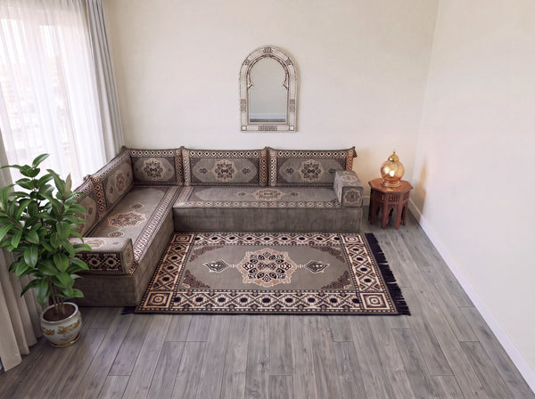 4 Zoll dickes L-Sofa-Set, arabisches Ecksofa, L-förmiges marineblaues türkisches Sofa, orientalische Bodenkissen, arabischer Majlis, traditionelles Wohnzimmersofa, arabisches Jalsa-Set