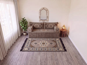Taupe Moon Serenade: Single Floor Sofa Set – Custom Majlis Sofa – Washable Floor Sofa Cover – Handmade Living Room Furniture