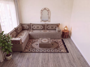 4 Zoll dickes L-Sofa-Set, arabisches Ecksofa, L-förmiges marineblaues türkisches Sofa, orientalische Bodenkissen, arabischer Majlis, traditionelles Wohnzimmersofa, arabisches Jalsa-Set