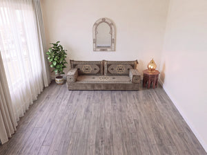 Taupe Moon Serenade: Single Floor Sofa Set – Custom Majlis Sofa – Washable Floor Sofa Cover – Handmade Living Room Furniture