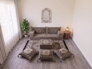 Taupe Moon Serenade: Single Floor Sofa Set – Custom Majlis Sofa – Washable Floor Sofa Cover – Handmade Living Room Furniture